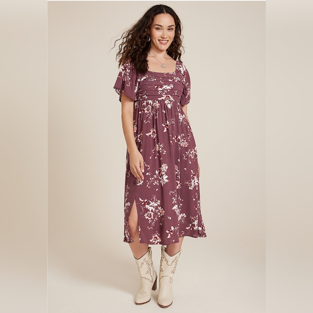 Maurices NEW Dusky Purple 🌆 Floral Midi Pockets Dress XL
